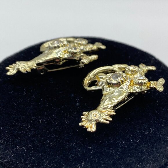 Vintage Gold Tone Roosters Brooches With Rhinestone Accents Pins Set of 2 - Picture 9 of 9